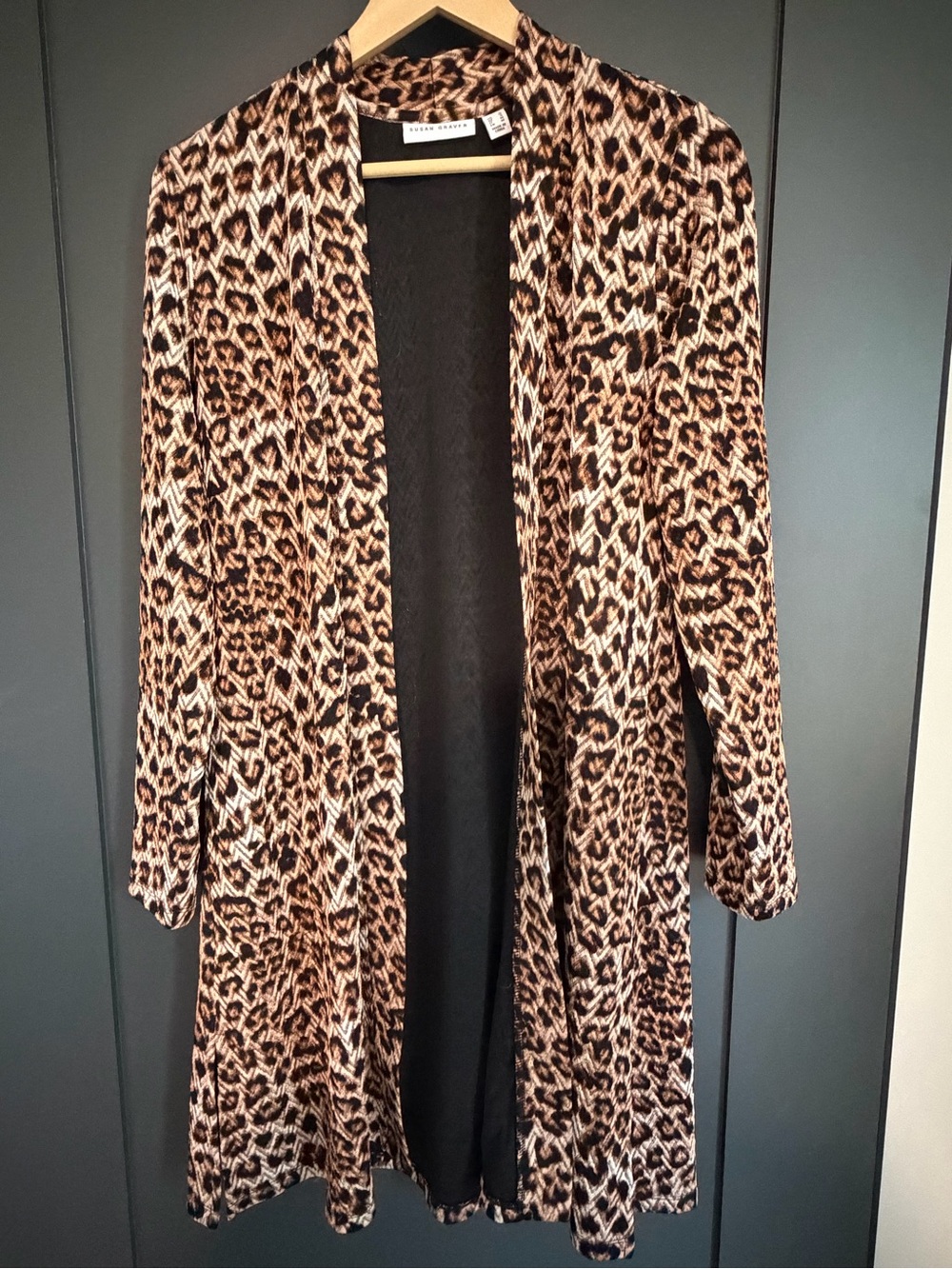 Susan Graver Leopard Print Open Cardigan - Brown Black Cream